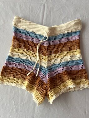 l*space Striped Crochet Athletic Shorts in Cream, Blue, Lavender & Brown